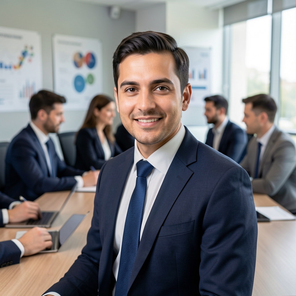 Modern bir araştırma ofisinde toplantı masasında çalışan profesyoneller, duvarlarında grafikler — Tanara araştırma ekibi çalışma ortamı